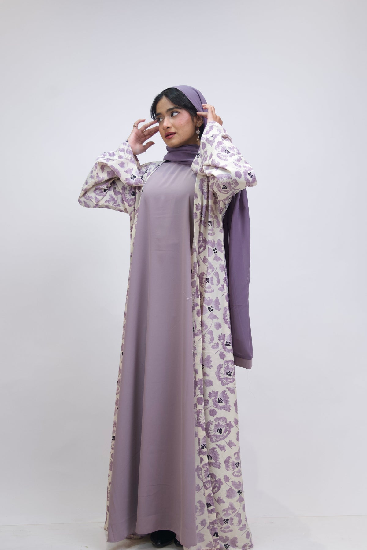 FLORAL PRINTED ABAYAH - LAVENDER