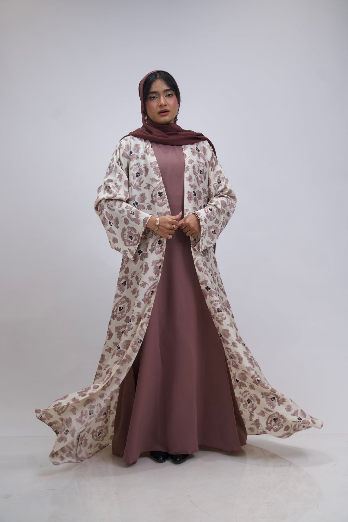 FLORAL PRINTED ABAYAH - ROSE