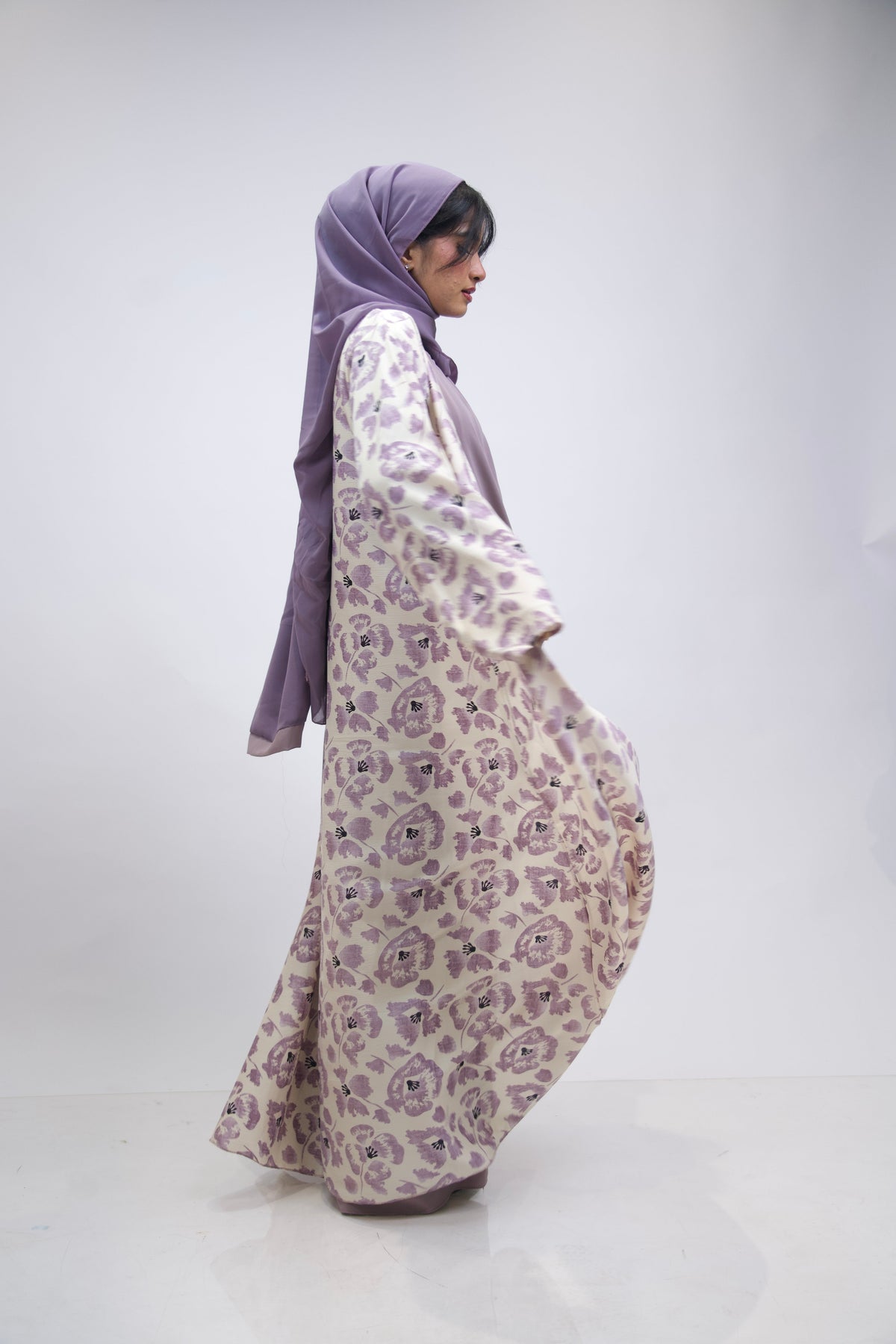 FLORAL PRINTED ABAYAH - LAVENDER