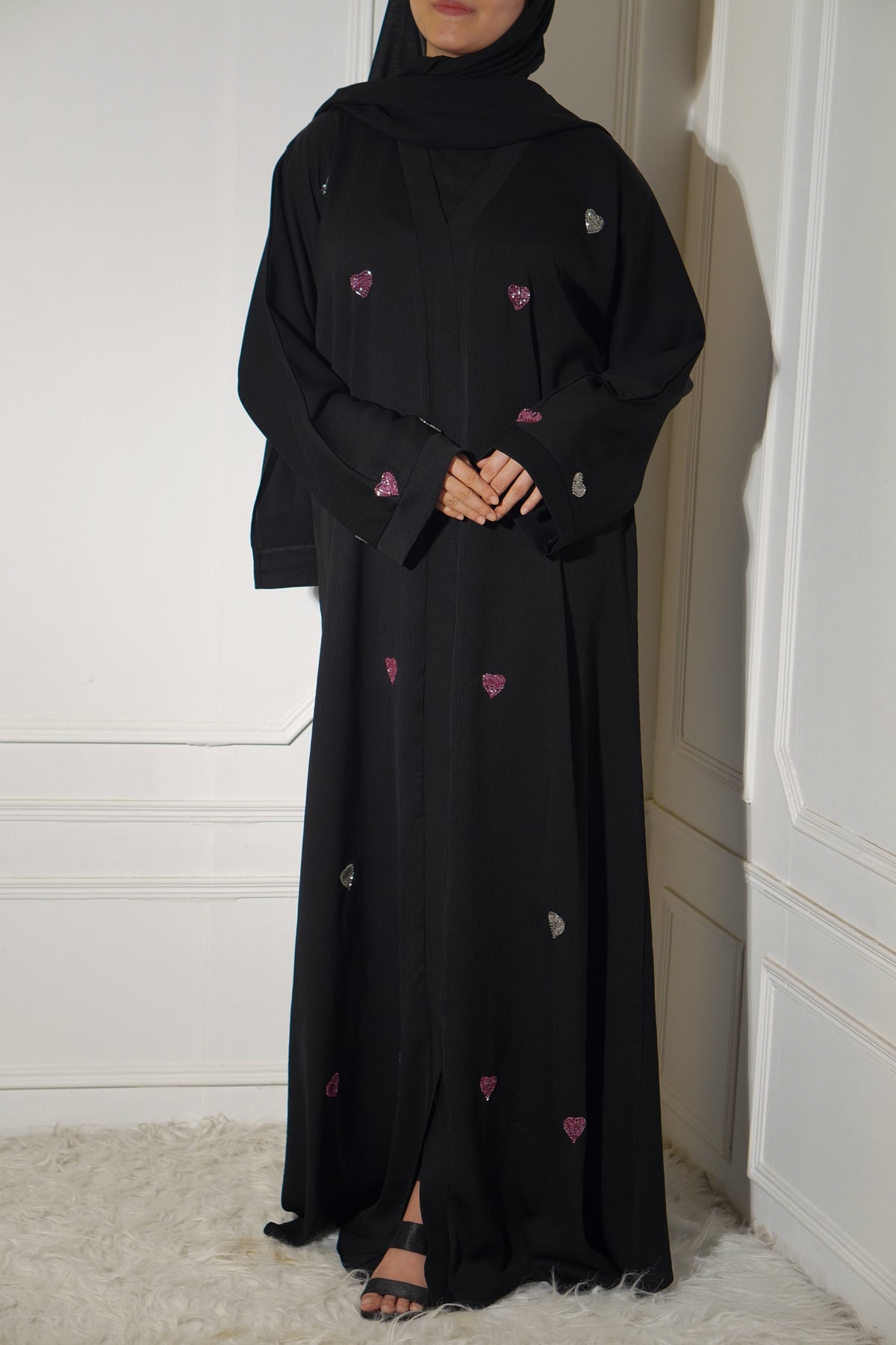 Qalbi Abayah - Pink & Silver