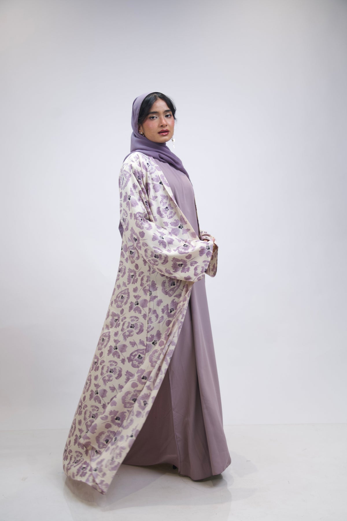 FLORAL PRINTED ABAYAH - LAVENDER