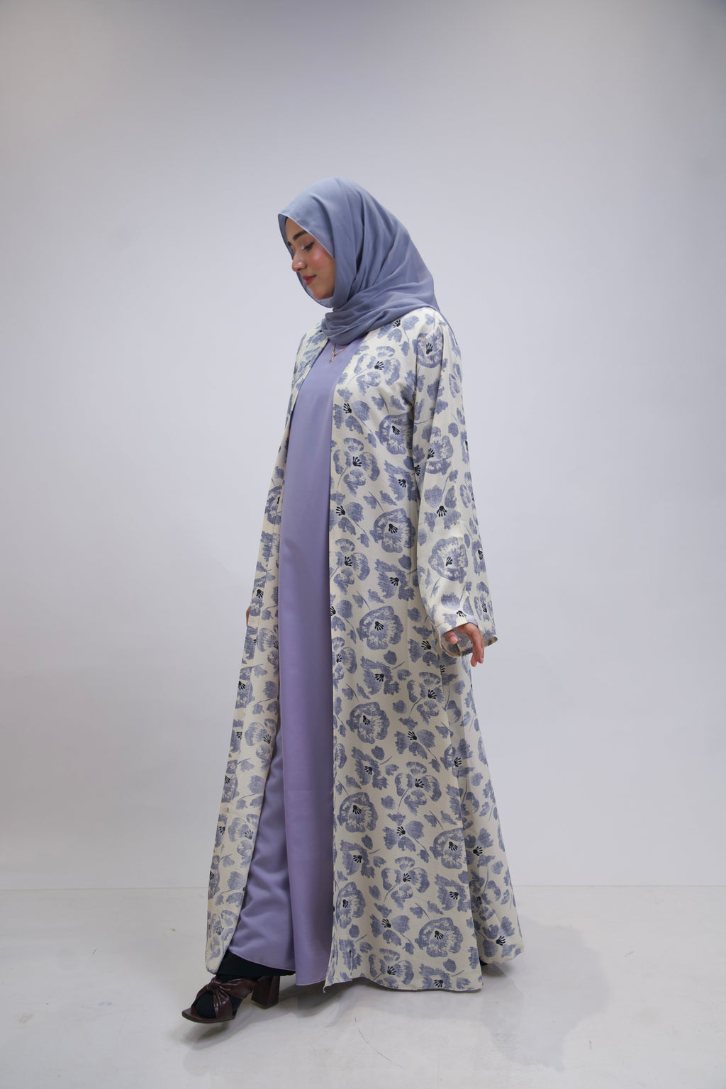 FLORAL PRINTED ABAYAH - LILAC
